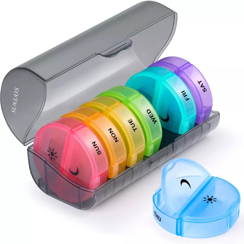 Sukuos 7-Day 2x Pill Organizer, Large Daily Pill Cases for