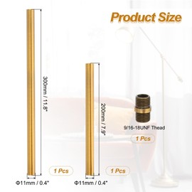 PATIKIL 9/16-18UNF Threaded Extension Rod, 7.9" Lamp Pipe and 11.8" Chandelier Light Extension Pole with Lamp Pipe Nipple for Pendant Light Island Lighting Chandelier Stems, Dark Bronze