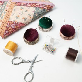 Vintage Pin Cushion, Soft Elastic Metal Base, Hemisphere Shape, Retro Pin Cushion, Sewing, Quilting with Needle Box (3)