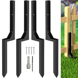 WIMART Fence Post Repair Kit, Heavy Duty Steel Fence Post Anchor Ground Spike for Repair Tilted, Broken Wood Fence Post (Black - Set 4)