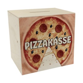 Wooden Pizza Box Money Box with Pizza Motif, Funny Piggy Bank to Save on the Next Party Pizza or as a Funny Gift for Pizza Fans