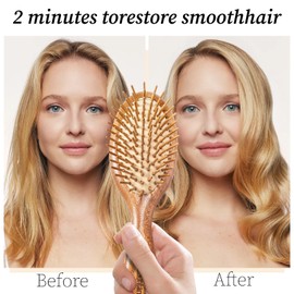 Hair Brush Natural Bamboo Bristles Detangling Hairbrush for Women Men Kids Hair Growth, Mini Paddle Brush for Thick Curly Thin Long Short Wet or Dry Hair