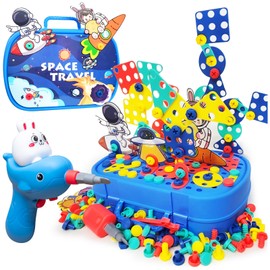 370pcs Screw Tightening Kids Play Toolbox Set Building Blocks,Slow Speed Electric Safty Hand Drill Screwdriver, Creative Toddlers Mosaic Puzzle Educational Construction Engineering Toys Series