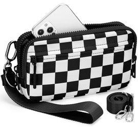 BIAOTIE Wristlet Wallets for Women Small Crossbody Purses Travel Pouch Phone Nylon Wrist Wallet Shoulder Purse with ID Windows (Black Check)