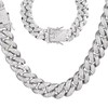 2Pcs Cuban Link Chain Rhinestone Necklace Bracelet Set Gift for