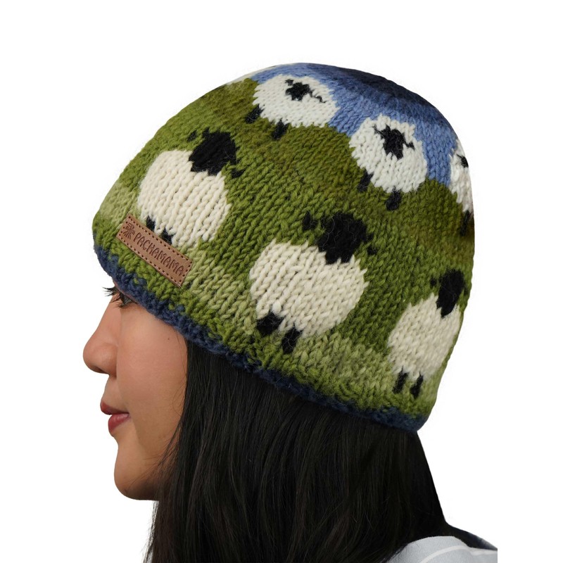 Pachamama Women Wool Beanie Hat Fleece Lined Handknitted Cute Sheep