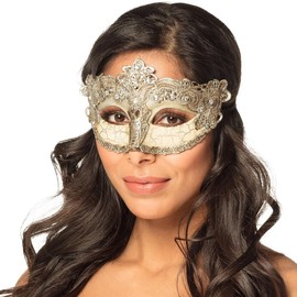 Boland 00254 Venice Baroque Eye Mask Silver with Borders and Gemstones Costume Carnival Theme Party