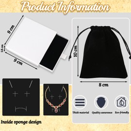 Acehome Jewelry Gift Box with Velvet Bag, Necklace Bracelet Earring Kraft Organizer Box Portable Square Lidded Pendent Storage Case for Birthday Xmas Christmas Wrapping-White/9x9x1.8cm