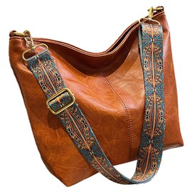 Anopo PU Leather Shoulder Bags for Women with Adjustable Guitar Strap Vintage Tote Bag Hobo Purse Vegan Handbag Brown