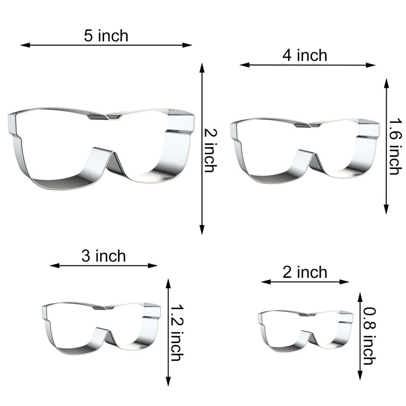Glasses Sunglasses Cookie Cutter Set for Baking, 5/4/3/2 inch, 4