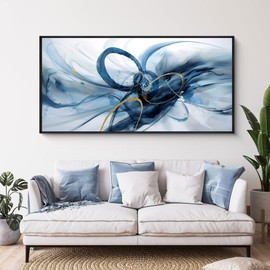 XLSJERST Large Wall Art - Blue and White Picture for Living Room Modern Abstract Canvas Wall Decor Artwork for Office Bedroom Home Decoration