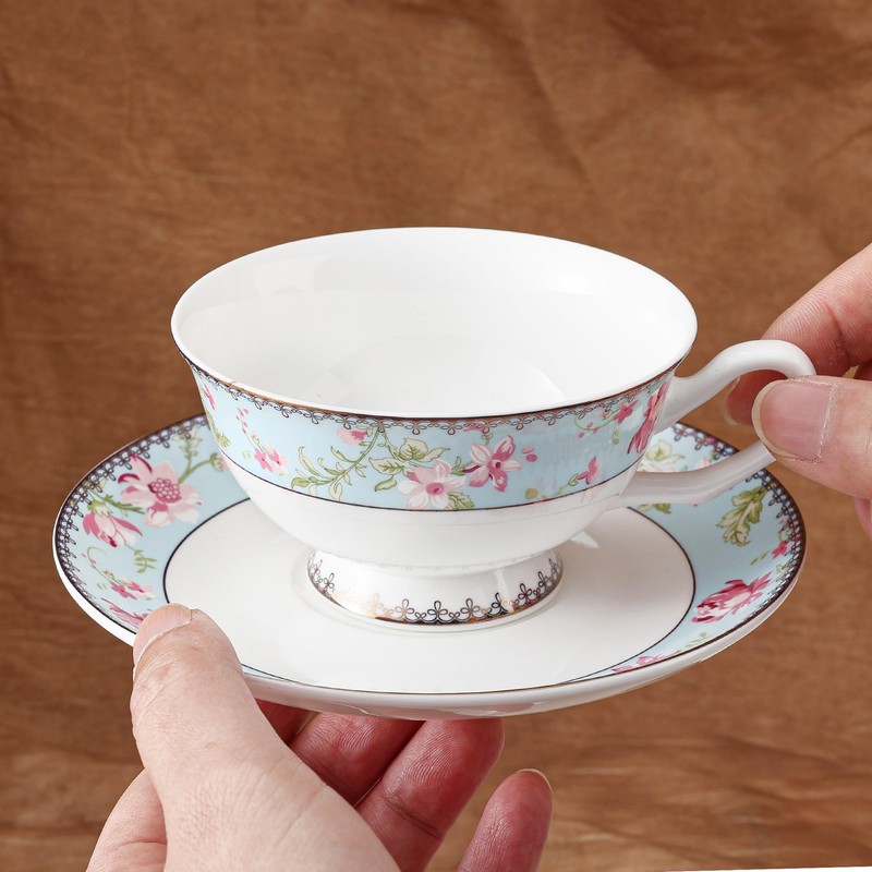 fanquare 6.8 oz Pink Floral Bone China Cup and Saucer