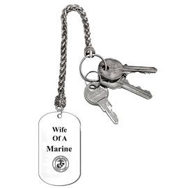 Wife Of A Marine, Dog Tag On A Wheat Chain Key Chain. 9 Inches Long. Won't Get Losted In Your Purse. What A Great Gift For Yourself, Or Somebody Special. Beautiful Premium Quality, Silvertone Finish.