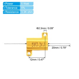 PATIKIL Pack of 2 5W 3.3K Ohm Aluminium Case Resistor Housing Wire Resistors Screw Tap Power Resistor Gold Tone