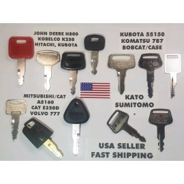 All (12) John Deere, Kobelco, Hitachi, Komatsu, Cat, Bobcat, Heavy Equipment Keys.