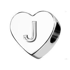 KunBead Jewelry Letter J Initial Charms Heart Love Alphabet Girlfriend Engraved Anniversary Charm for her for Bracelet