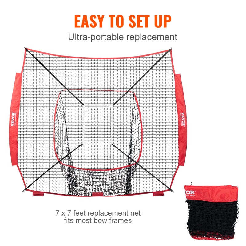 VEVOR 7x7FT Baseball Softball Practice Net, Portable Baseball Training Net