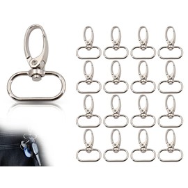 KAPSING Pack of 16 Key Ring D-Rings, 360 Degree Rotatable Trigger Snap, Metal Carabiner Hook, Swivel Key Ring Closure, for Crafts, Backpack, Bags and Decorations (Silver), silver