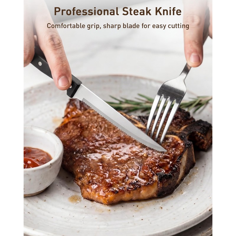 Quatish 36 Piece Silverware Set with Steak Knives, Cutlery Utensil
