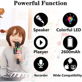 Hoiicco Wireless Bluetooth Karaoke Microphone for Kids, Portable Handheld Karaoke Mic Speaker with LED Light, Birthday Christmas for Girls Boys Teens-1