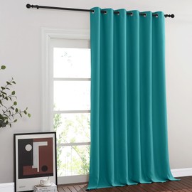 NICETOWN Blackout Peacock Teal Curtain for Sliding Door, Grommet Room Divider Curtain Wide Window Treatment Voice Reducing Thermal Drape for Bedroom/Living Room (1 Panel, W80 x L95)