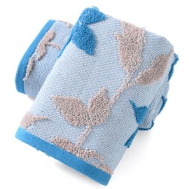 sense gnosis Navy Blue Hand Towel Set of 2 Super Soft 100% Cotton Highly Absorbent Embossed Leaf Floral Pattern Decorative Jacquard Weave Hand Towels for Bathroom Home 13x 29 Inch