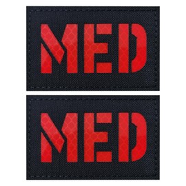 FR Reflective Medic Patch, IR Reflective Red Cross Hook & Loop Tactical Medic Patch for Caps Bags Vests Military Uniforms(Black) - 2Pcs