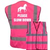 Bright Pink High Visibility Vest with White Text PLEASE SLOW