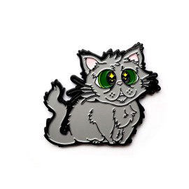 Kolorspun Floofy Kitty Cat Enamel Lapel Pin (Gray/Black Metal)