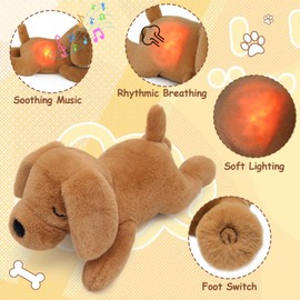 IUTOYYE Dog Breathing Stuffed Animal Anxiety Relief, Musical Dog Plush with Realistic Breathing Rhythmic Music and Lights Anxiety Animal Stuffe