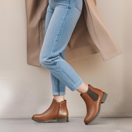 Bacia Womens Chelsea Boots Fall Ankle Brown Boots for Women Low Heel Short Boots Comfortable Flat Booties Brown 8.5 US