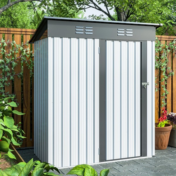 5x3 FT Outdoor Storage Shed, Metal Garden Shed with Lockable
