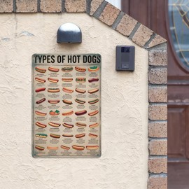 Hot Dog Varieties Metal Wall Decor 8X12IN Retro Diner-Style Plaque for Kitchen, Man Cave & Americana Theme with Vintage Food Diagram