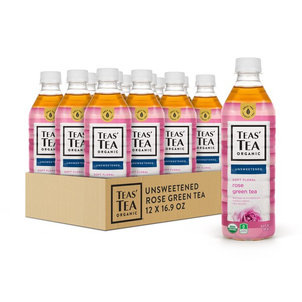 Teas' Tea Unsweetened Rose Green Tea 16.9 Ounce (Pack of 12) Organic, Sugar Free, 0 Calories