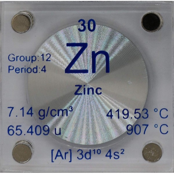 Zinc (Zn) 24.26mm Metal Disc with Acrylic Case for Collection