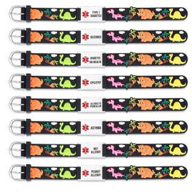 LinnaLove Medical Alert Bracelets Cartoon Emergency ID bracelets with engraved peanut allergy (Black Dinosaur)
