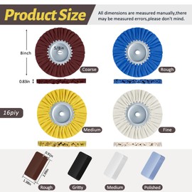 Amylove 9 Pcs 8" Airway Buffing Wheel Aluminum Polishing Kit Safety Flange in Diameter 5/8 Inch Arbor Hole, Aluminum Metal Polishing Wheel for Angle Grinder (Dark Color)