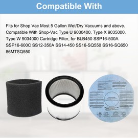 Alrens 90304 Replacement Filter for Shop Vac Filters 90304 90350 90333 90107 90585, Fits Most 5 Gallon Up Wet/Dry Vacuum Cleaners, Replacement Vacuum Bag for Shop Vac Bags 10-14 Gallon