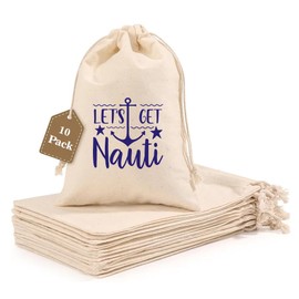 WOW PARTY Bachelorette Party Favor Bags, Wedding Survival Recovery Kit, Drawstring Hangover Kit Bags 5 x 7 Inch, Set of 10 Let's get Nauti