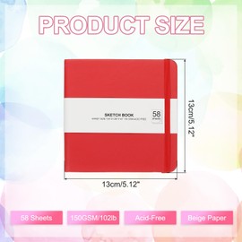 PATIKIL 5 x 5" Hardcover Leather Pocket Sketchbook, 58 Sheets 150GSM/102lb Blank Notebook Travel Journal Sketching Pad for Writing Drawing Painting Business Beginner Artist, Red