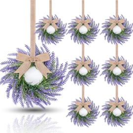 8 Pcs Pillar Candle Ring Wreaths Mini Purple Lavender Wreath Table Centerpieces 9 Inch Wreath for Cabinets Artificial Farmhouse Lavender Wreaths for Front Door Porch Wall Window