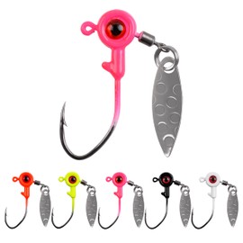 10Piece Fishing Jig Head with Willow Blade 3D Eyes Fishing Jigs Spoon Weighted Head Spin Jig Hook Lure Kit for Panfish Crappie