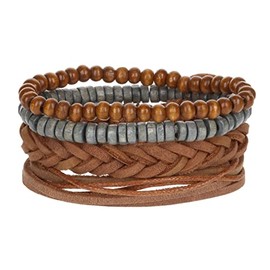 Stands Out, Supplying Outstanding Gifts Unisex Mens Womens Whirlybird Stacker Brown Braided Beaded Leather Bracelet Wide Multi Row Layer Stack Wristband