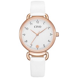CIVO Ladies Watches for Women White: Easy to Read Analog Waterproof Wrist Watch Small - Leather Strap Fashion Elegant Dress Watch