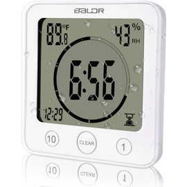 Trintion Shower Clock Waterproof Digital Bathroom Clock with Suction Cup Alarm Temperature Humidity Hygrometer Thermometer Countdown Timer for Bathroom Kitchen Mini Hanging Hole Stand Clock (White)