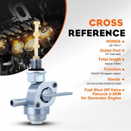 Hipa 28-1783-V Fuel Tank Shut Off Valve Switch Petcock for Generator Champion 50cc 70cc 110cc 125cc Dirt Bike ATV Chinese 28-1783-V 310574GS 193272GS 204743GS Honda EU2000i EU3000i Power Tune up kit