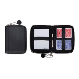 Melia Games Deluxe Playing Card Set, Premium Card Case Made of Finest Leather, Complete Set Including 2 Decks of Playing Cards, Notepad and Pencil (All Black)
