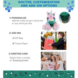 DolliBu Floppy Rainbow Unicorn Doctor Plush Toy - Super Soft Unicorn Doctor Stuffed Animal Dress Up with Cute Scrub Uniform and Cap Outfit - 10 Inches