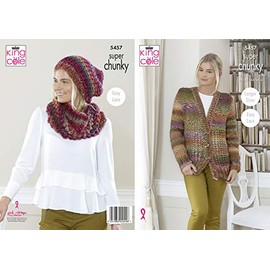 King Cole 5457 Knitting Pattern Womens Cardigan Hat and Cowl in Explorer Super Chunky