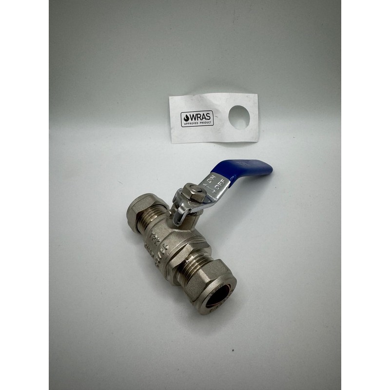 15mm Lever Ball Valve with Blue Handle, WRAS Approved,Compression Ends,